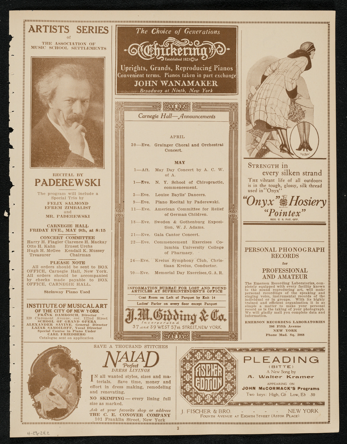 James Stanley, Bass, with Guest Artists, April 29, 1924, program page 3