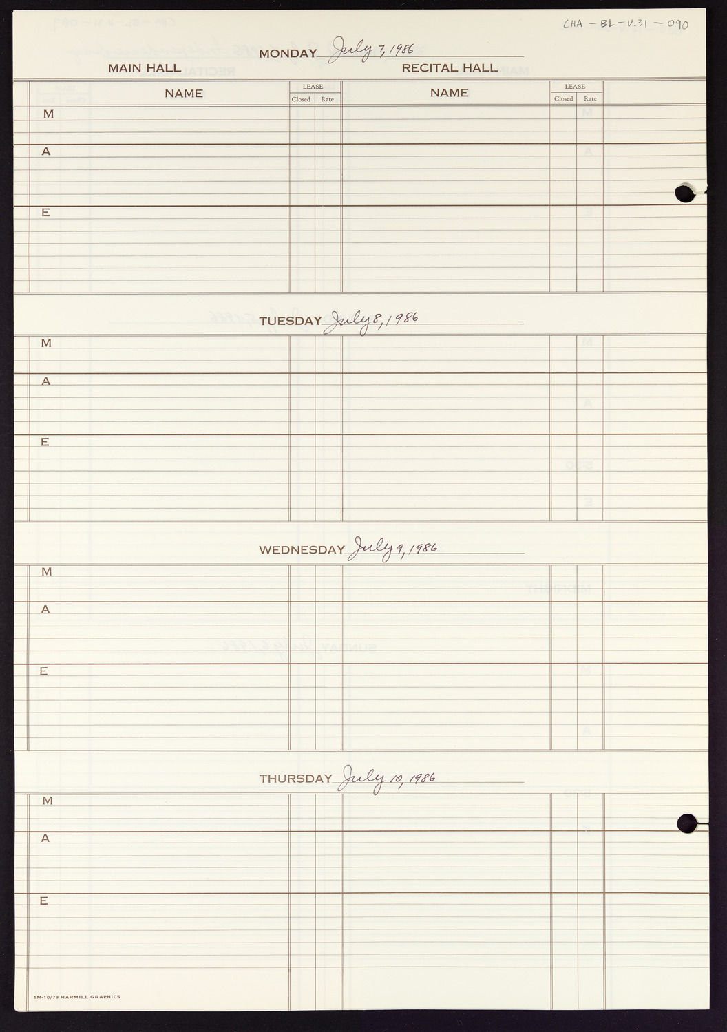 Carnegie Hall Booking Ledger, volume 31, page 90
