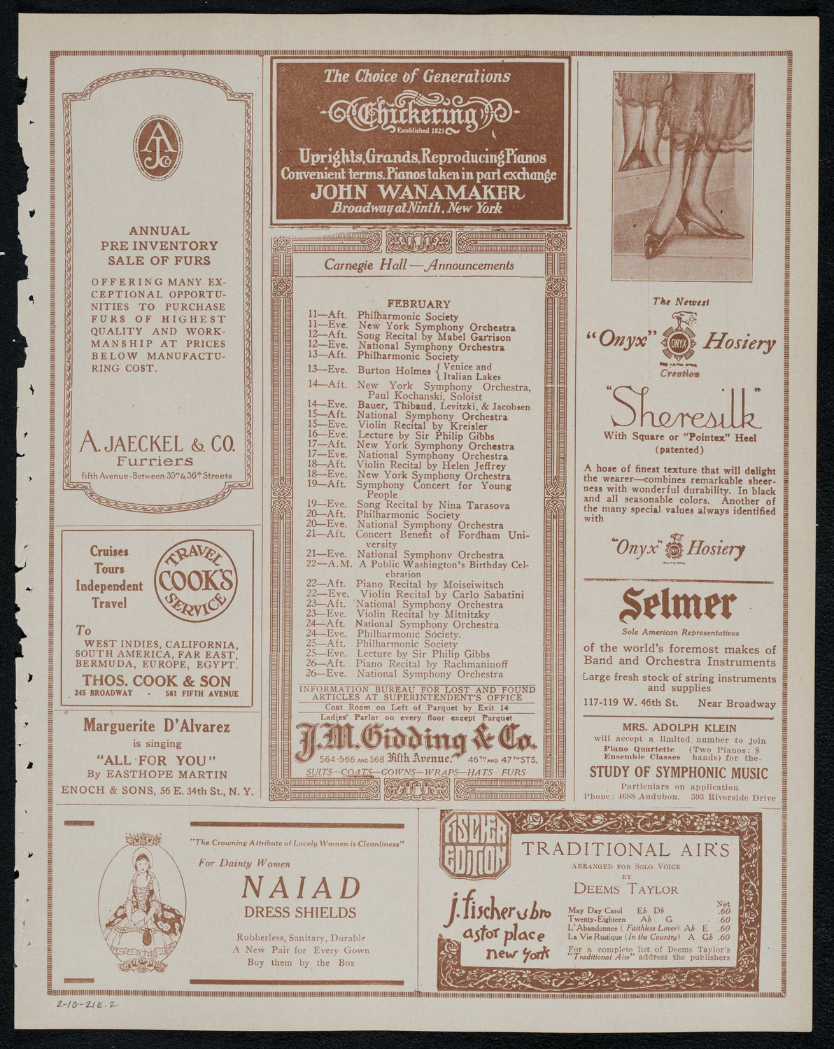 New York Philharmonic, February 10, 1921, program page 3