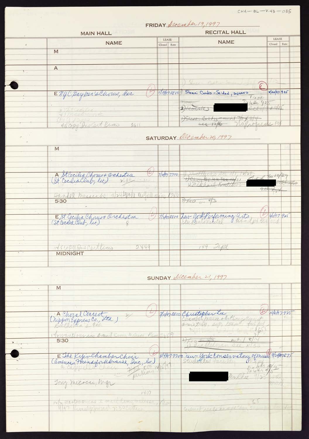 Carnegie Hall Booking Ledger, volume 43, page 35