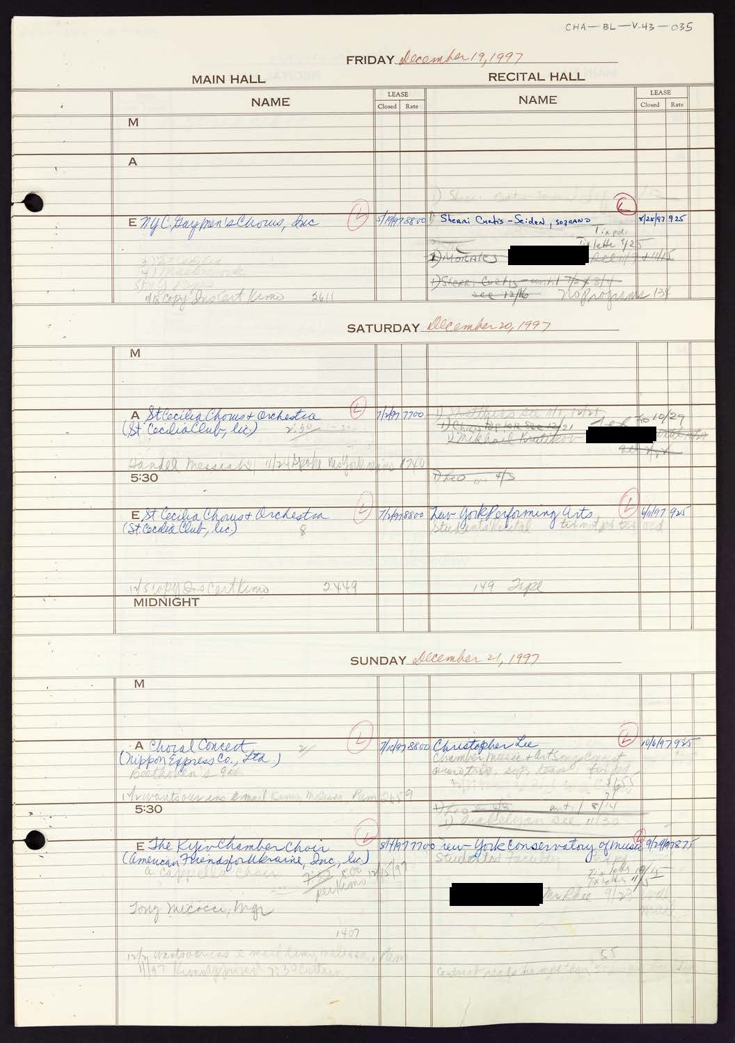 Carnegie Hall Booking Ledger, volume 43, page 35