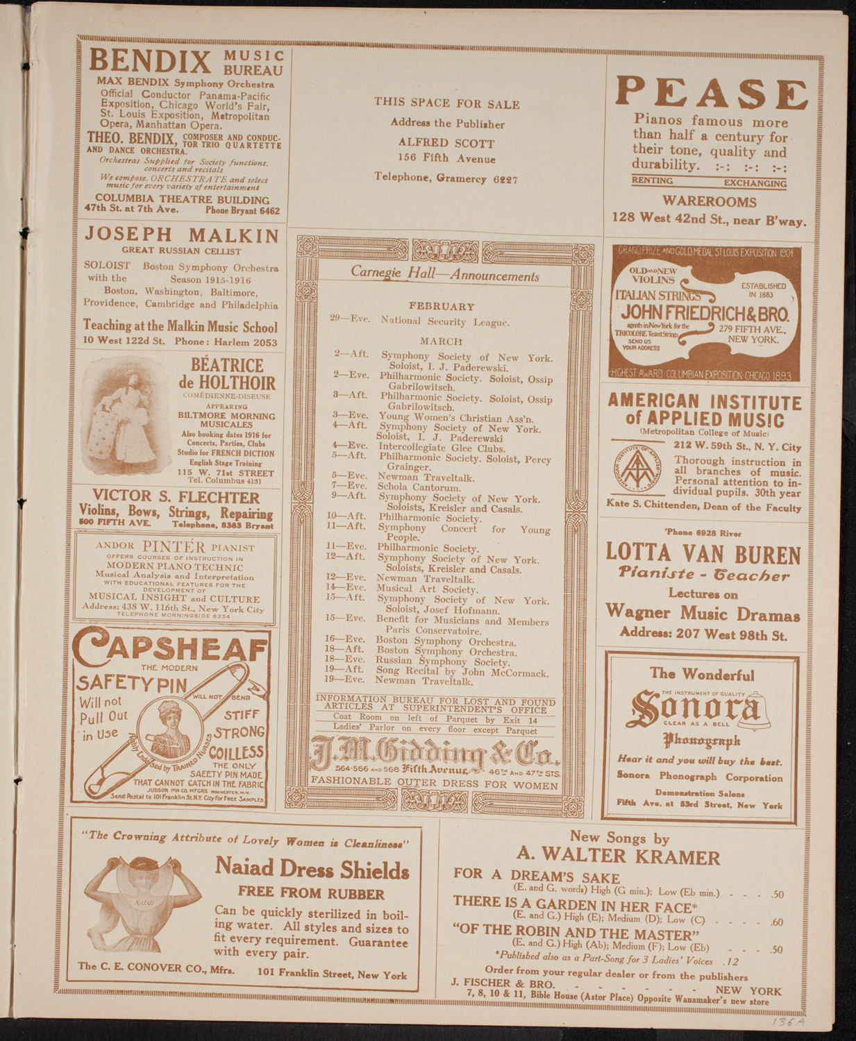 William Wade Hinshaw, February 29, 1916, program page 3