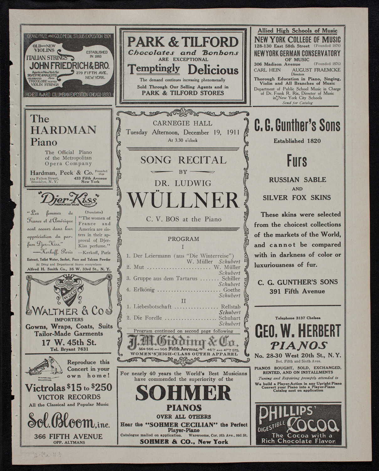 Ludwig Wüllner, December 19, 1911, program page 5