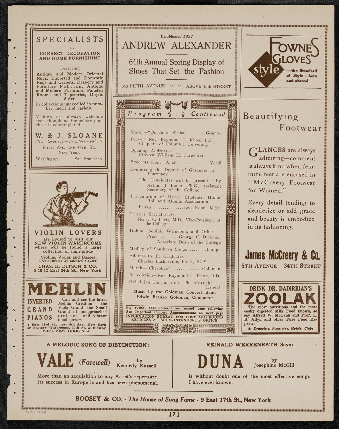 Graduation: College of Pharmacy of the City of New York, May 19, 1921, program page 7