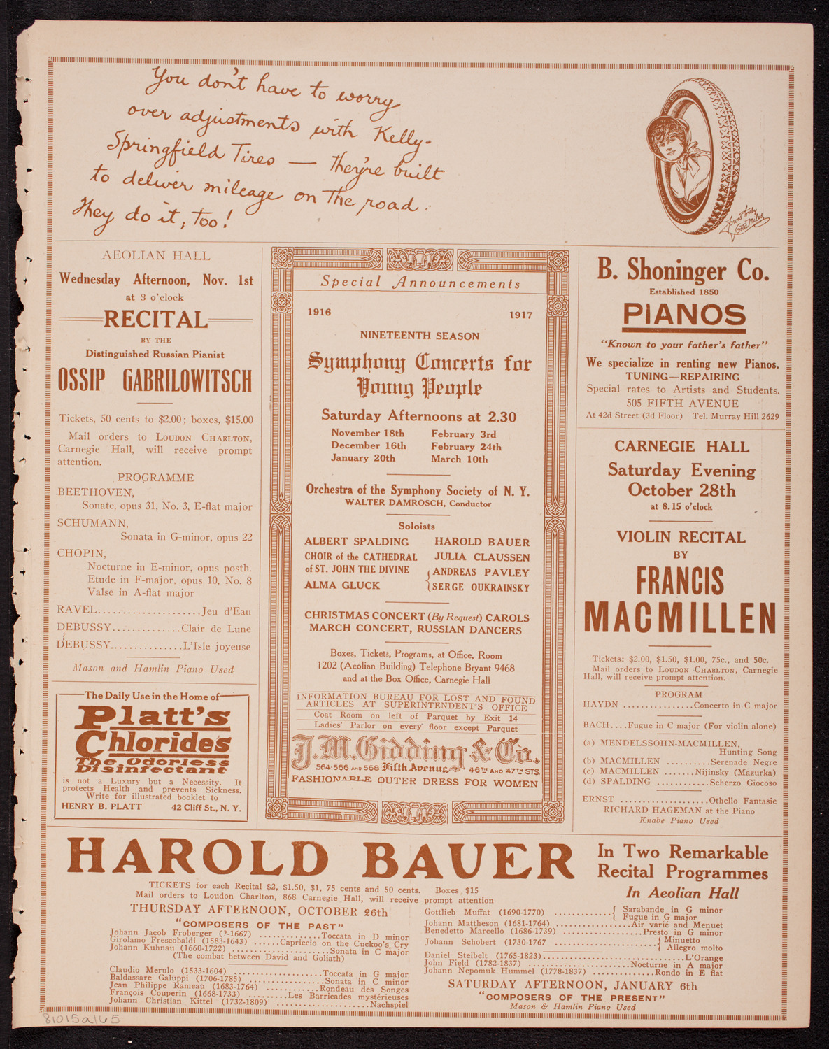 Eddy Brown, Violin, October 15, 1916, program page 9