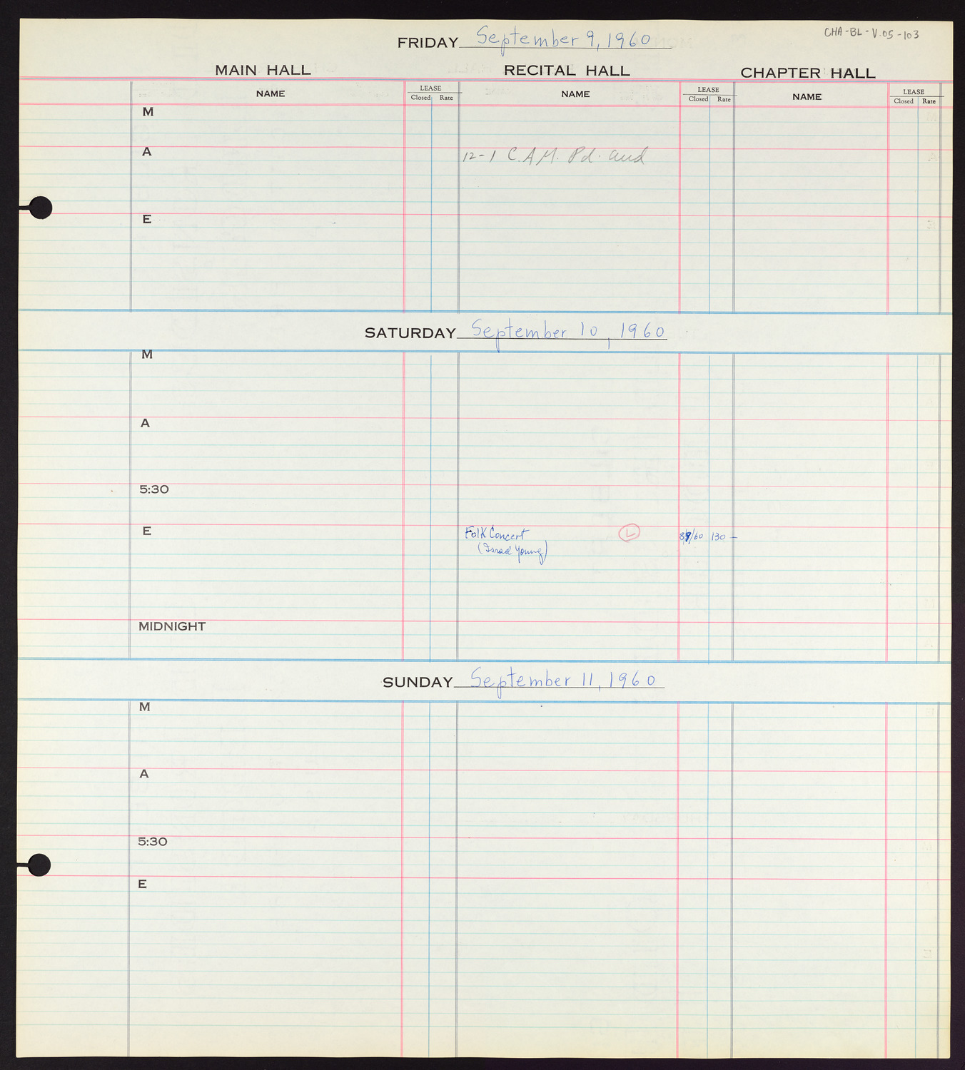 Carnegie Hall Booking Ledger, volume 5, page 103