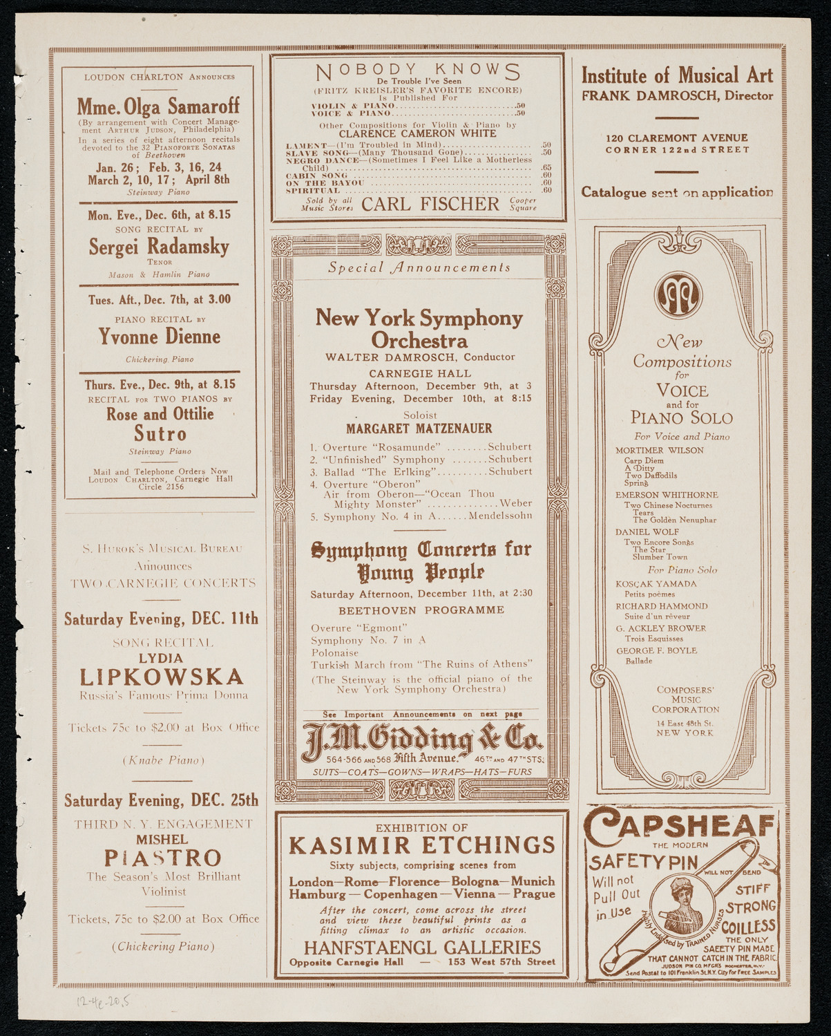 New York Philharmonic, December 4, 1920, program page 9
