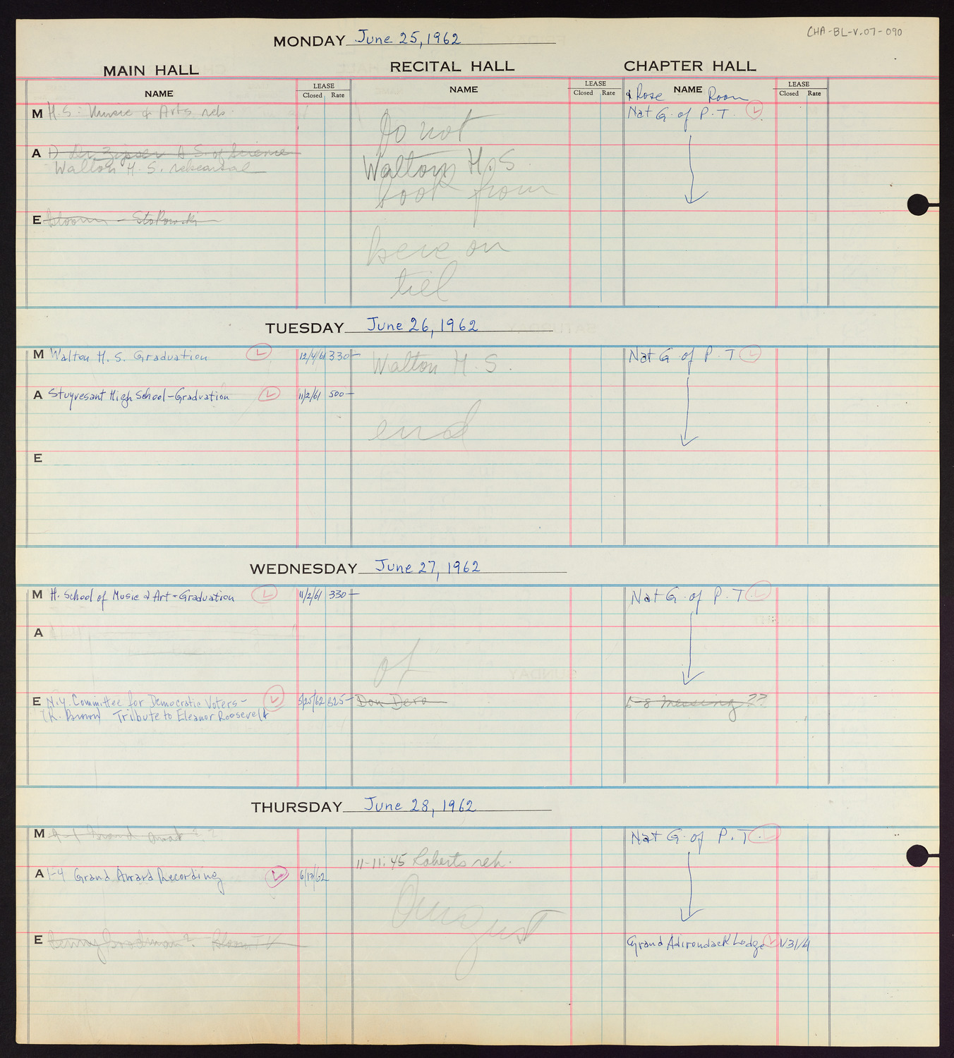 Carnegie Hall Booking Ledger, volume 7, page 90