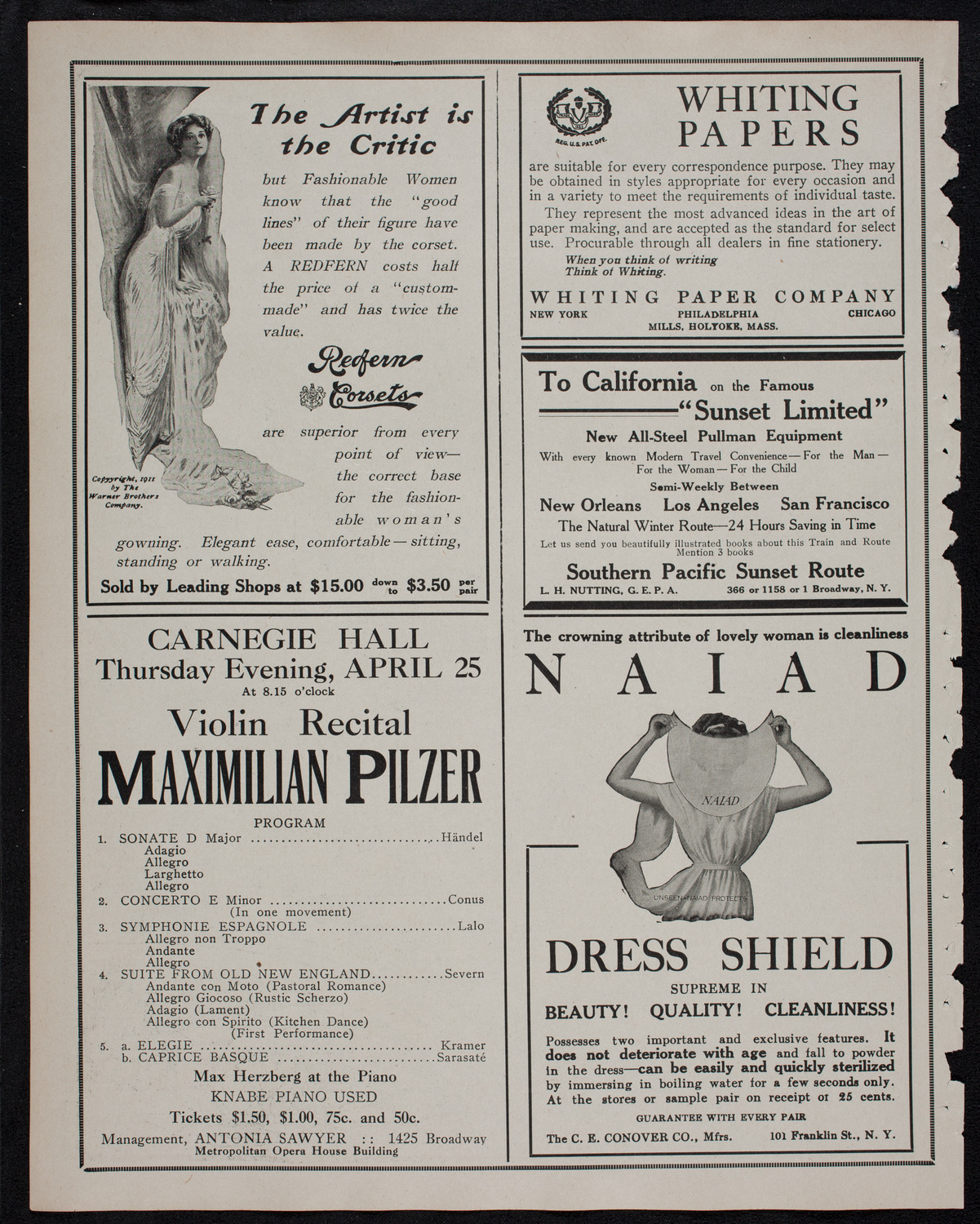 Wilhelm Backhaus, Piano, March 22, 1912, program page 2