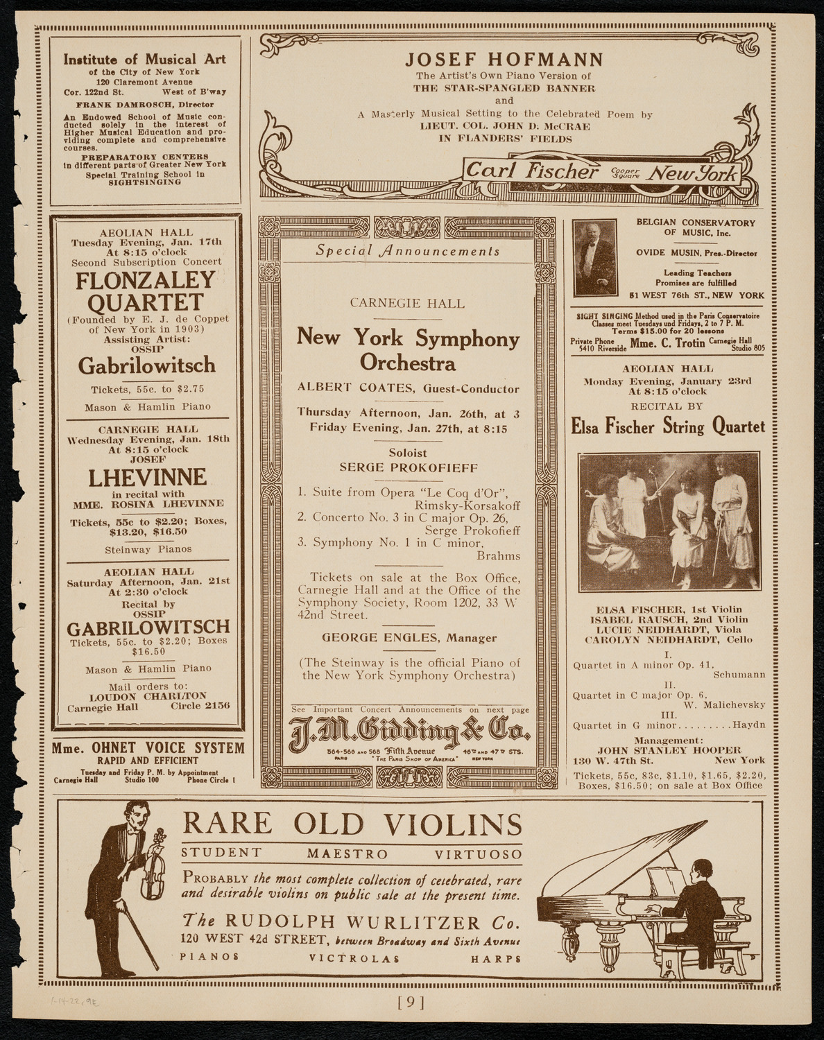 Josef Stopak, Violin, January 14, 1922, program page 9