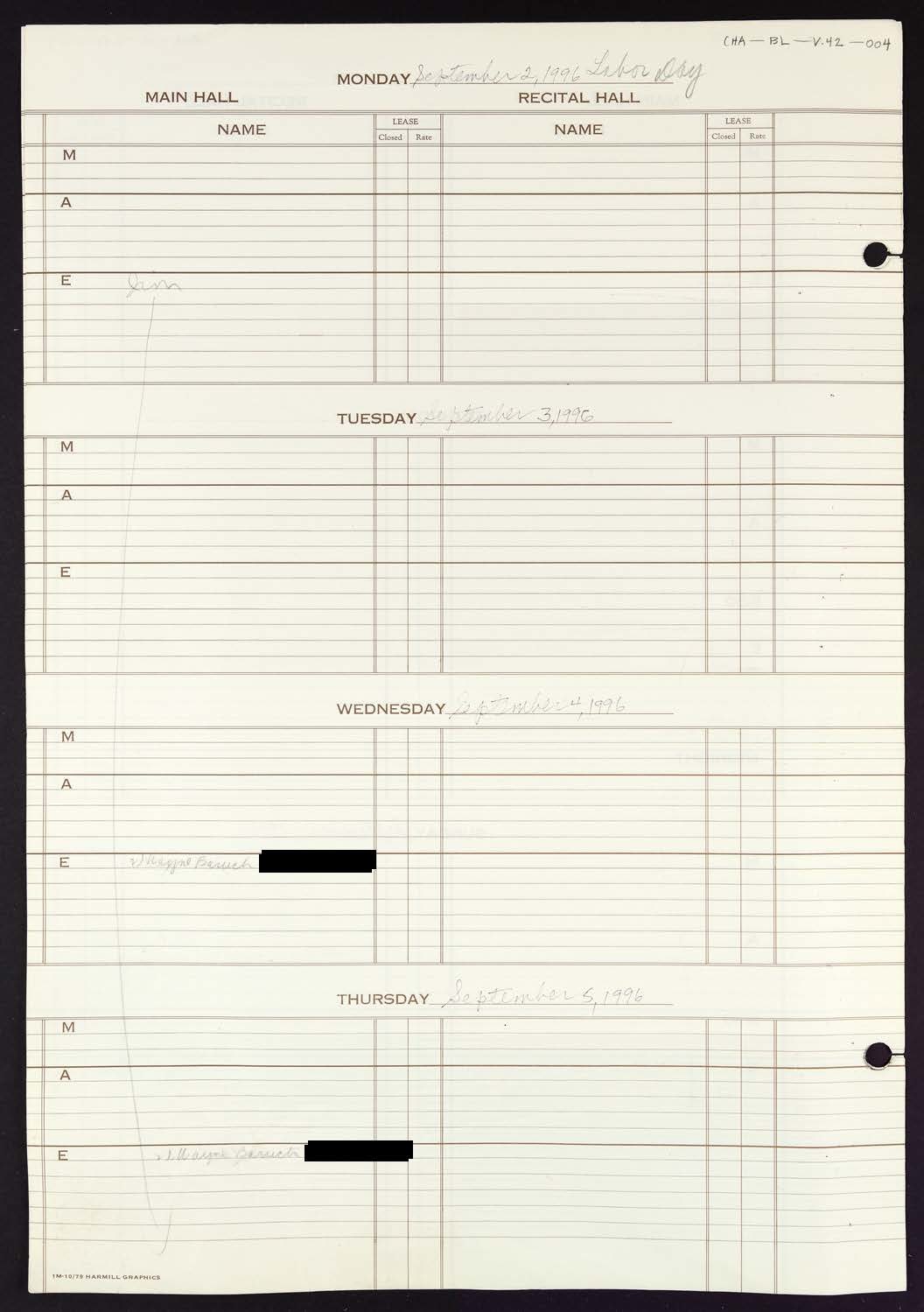 Carnegie Hall Booking Ledger, volume 42, page 4