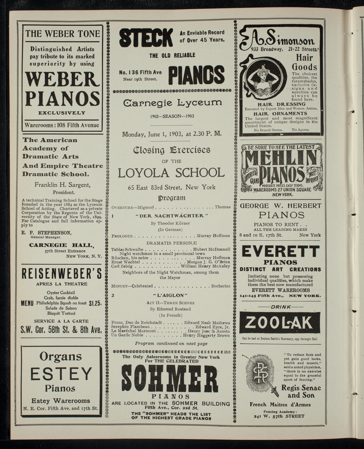 Loyola School Closing Exercises, June 1, 1903, program page 2
