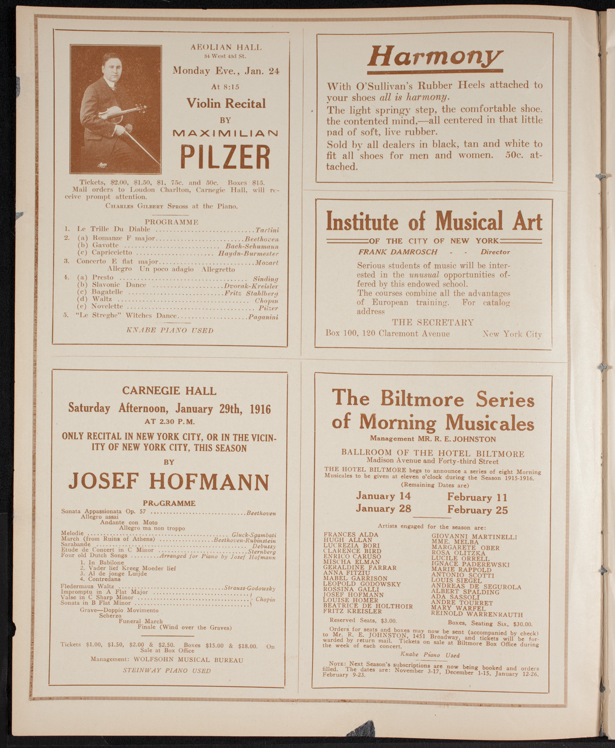 Fritz Kreisler, Violin, January 1, 1916, program page 2
