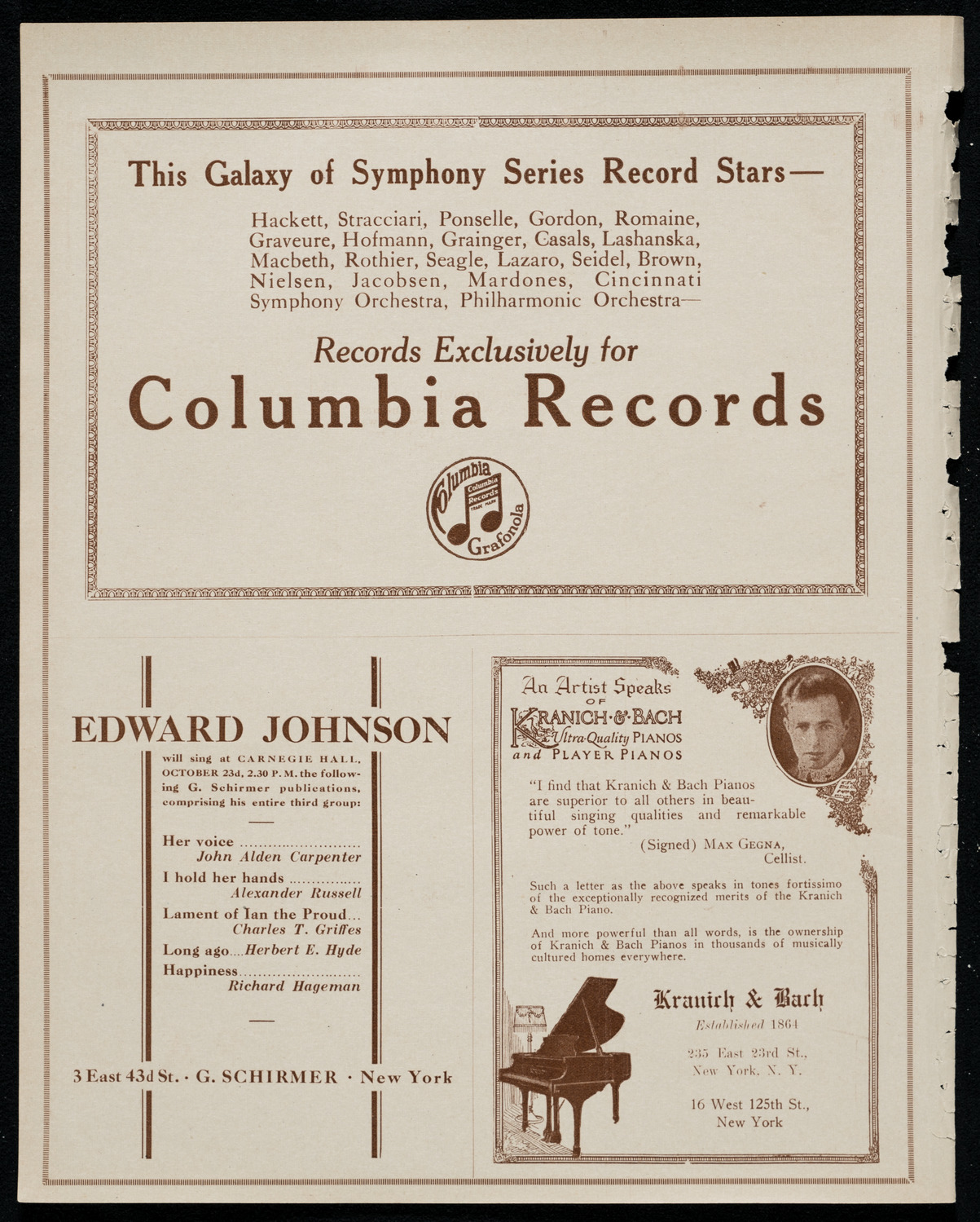 Edward Johnson, Tenor, October 23, 1920, program page 6