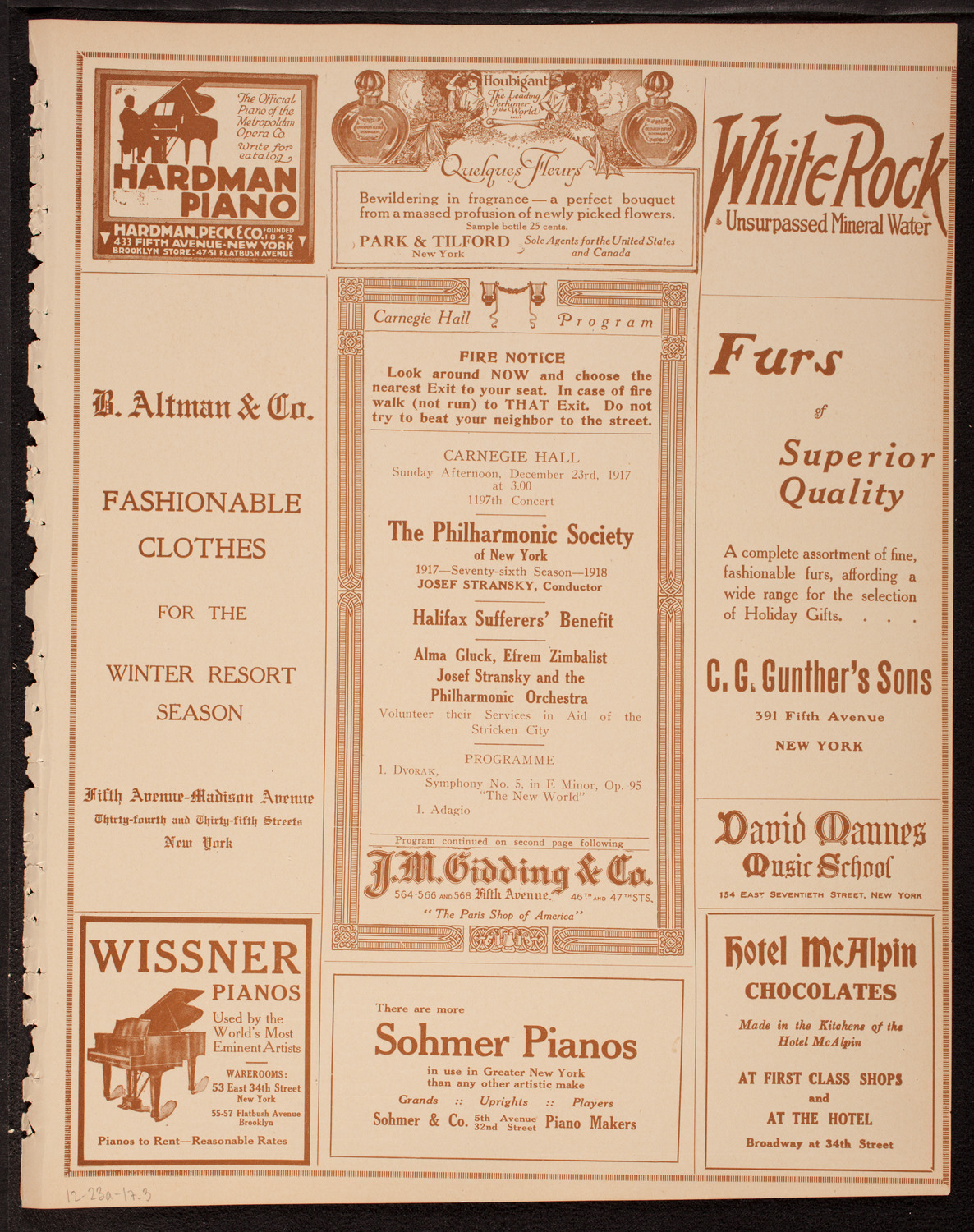 New York Philharmonic, December 23, 1917, program page 5