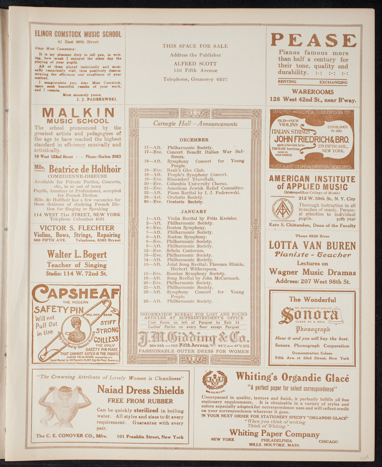 New York Philharmonic, December 16, 1915, program page 3