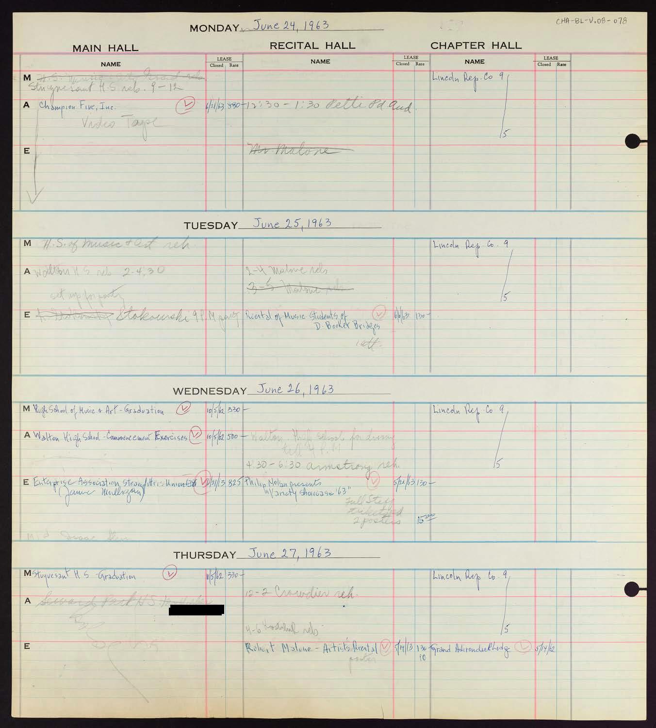 Carnegie Hall Booking Ledger, volume 8, page 78