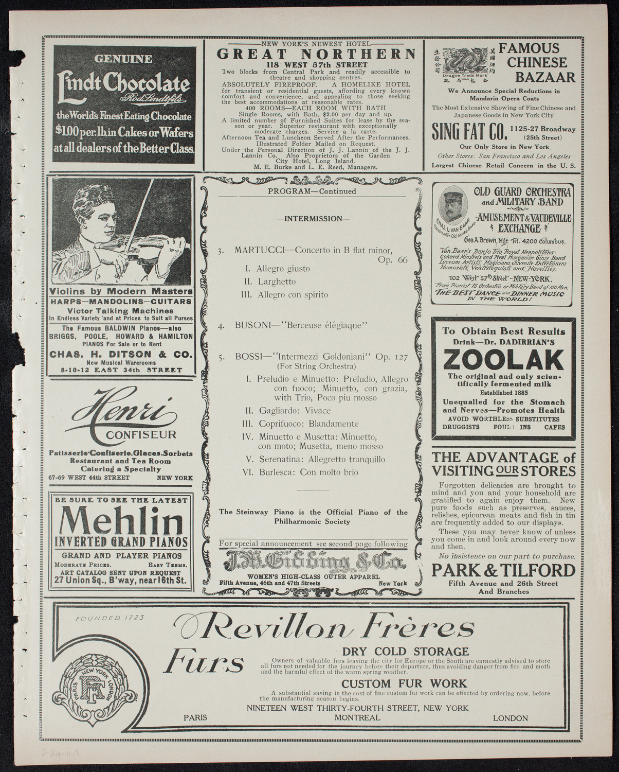 New York Philharmonic, February 21, 1911, program page 7