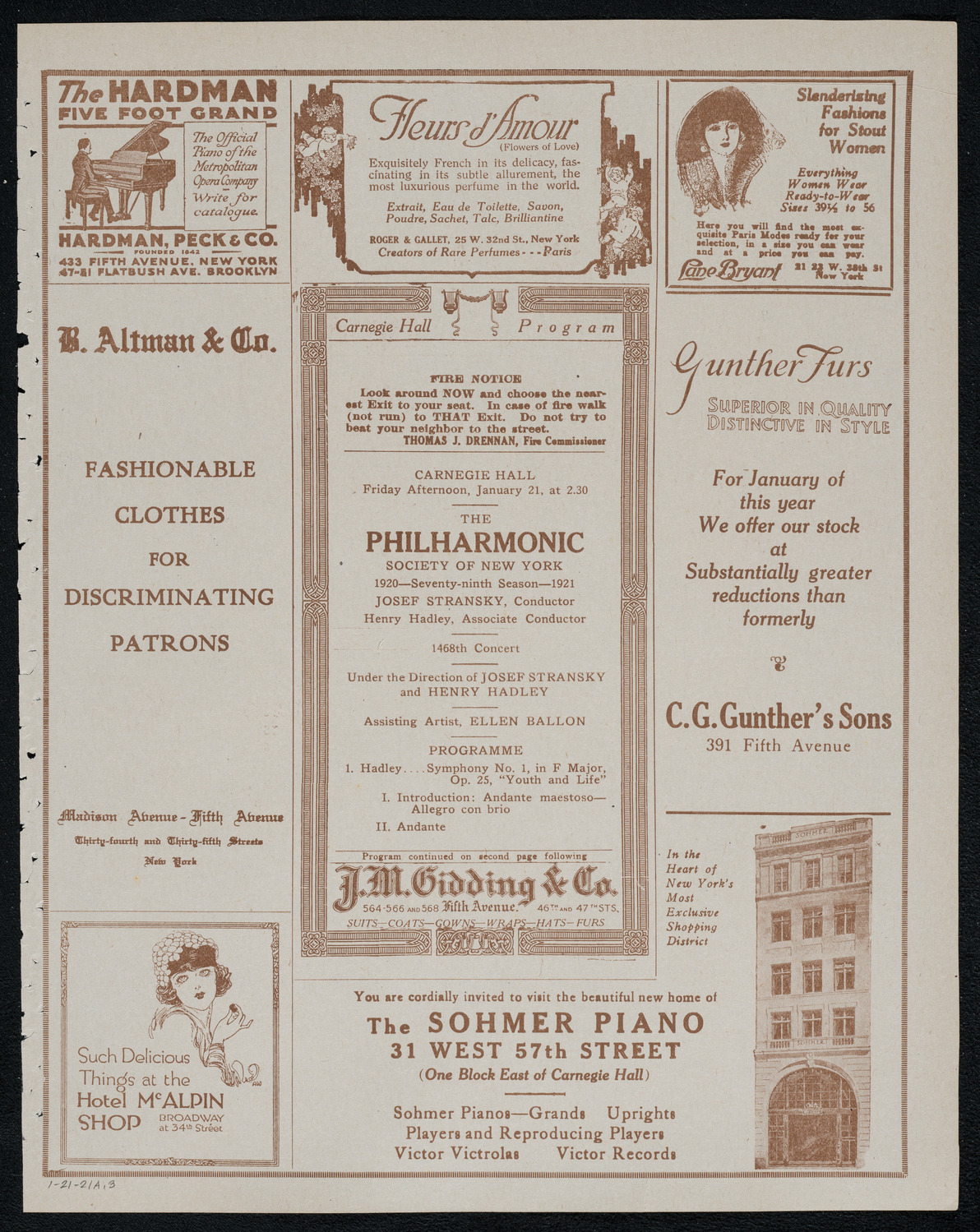 New York Philharmonic, January 21, 1921, program page 5