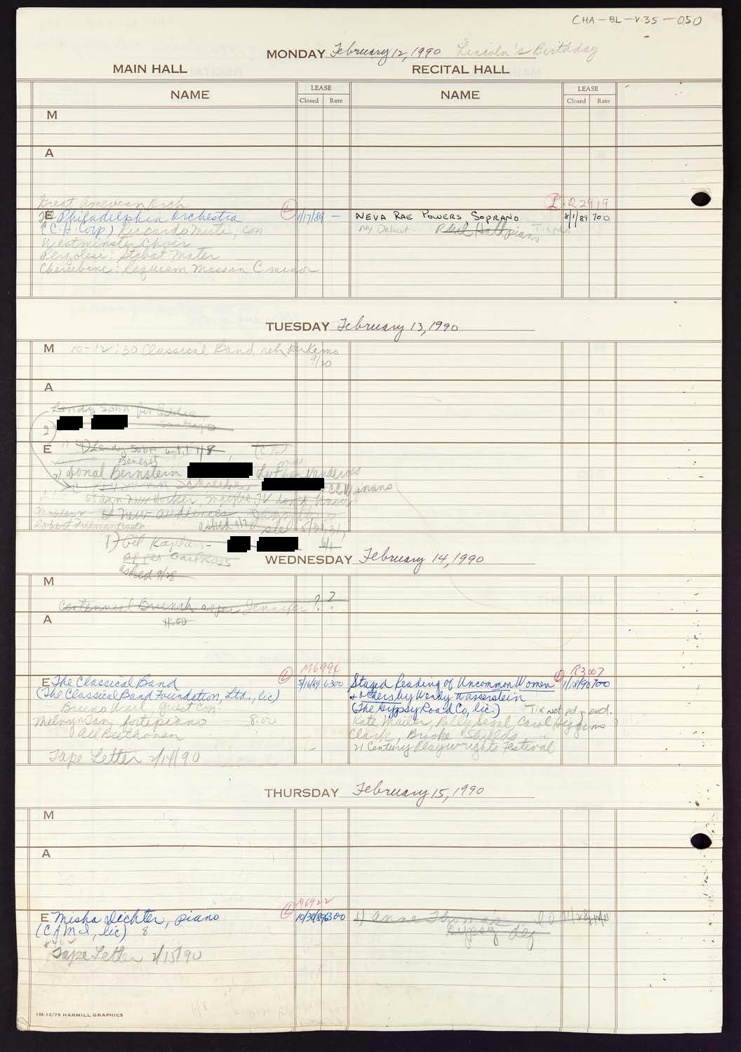 Carnegie Hall Booking Ledger, volume 35, page 50