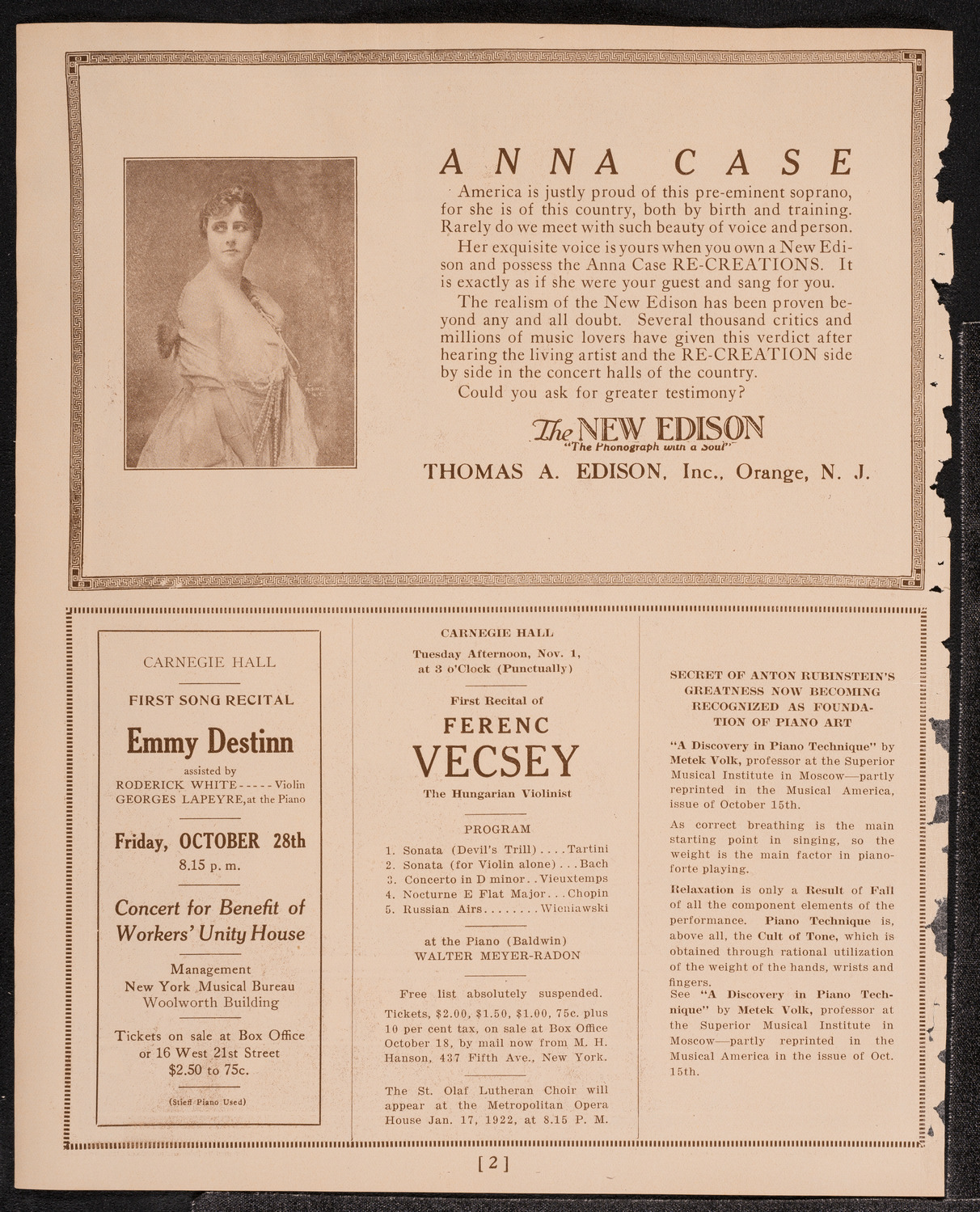 Luella Meluis, Soprano, October 25, 1921, program page 2