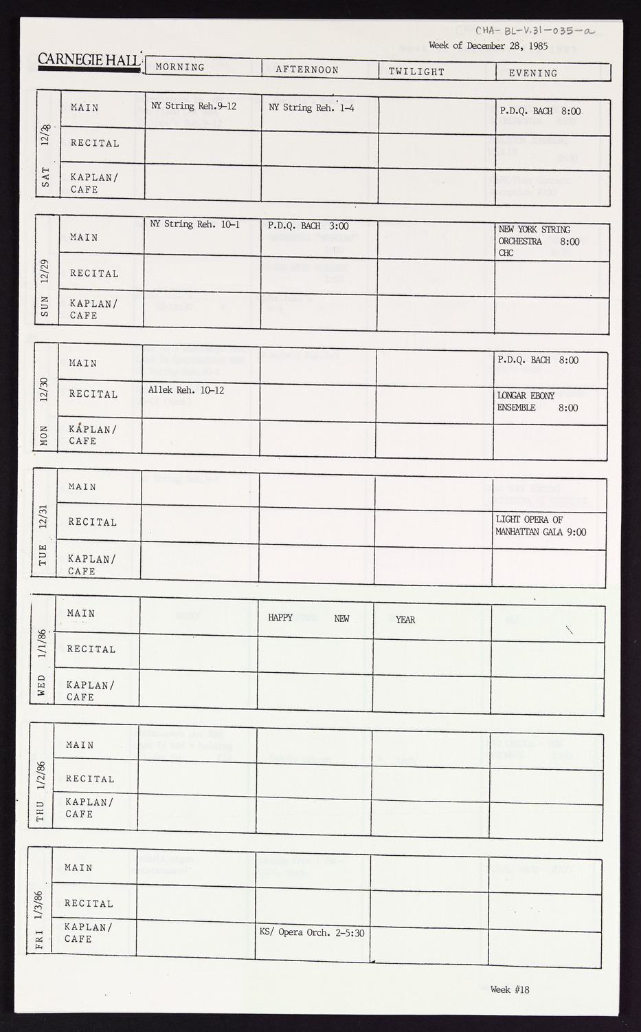 Carnegie Hall Booking Ledger, volume 31, page 35a