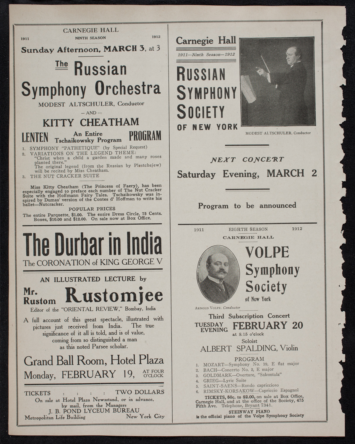 New York Philharmonic, February 18, 1912, program page 10