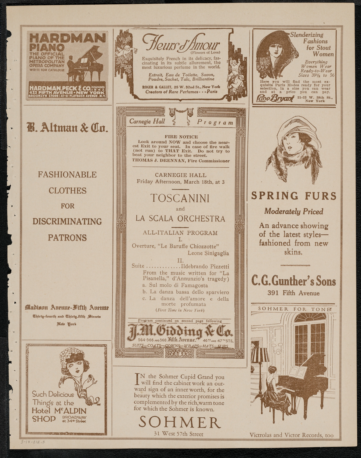 La Scala Orchestra, March 18, 1921, program page 5