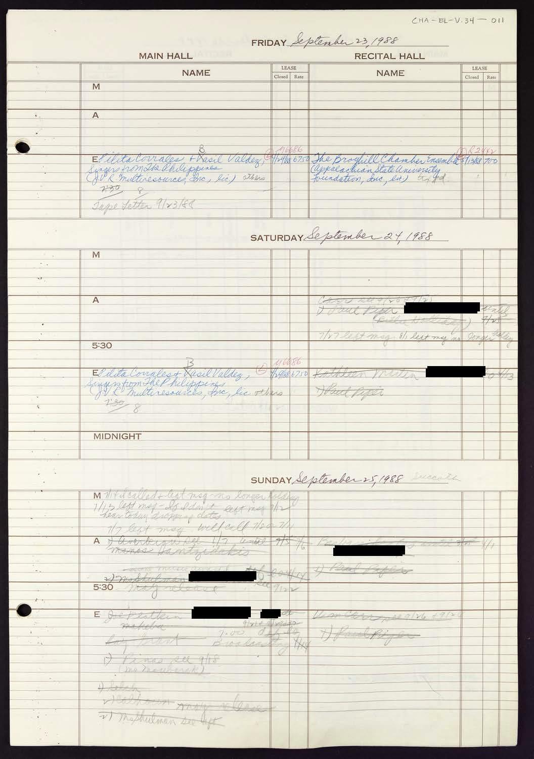 Carnegie Hall Booking Ledger, volume 34, page 11