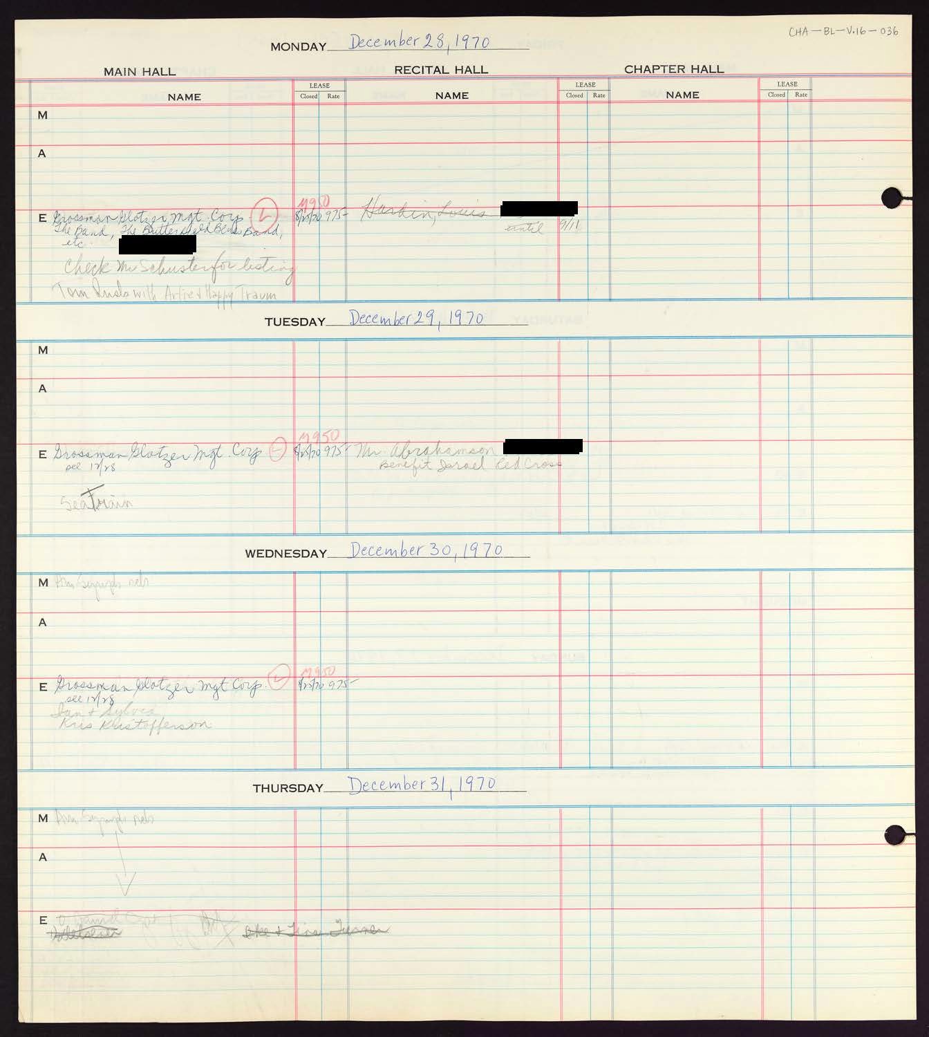 Carnegie Hall Booking Ledger, volume 16, page 36