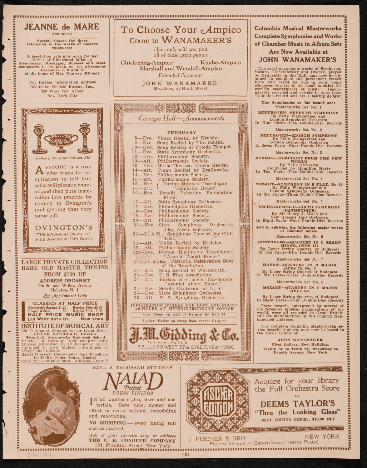 New York Philharmonic, February 8, 1925, program page 3