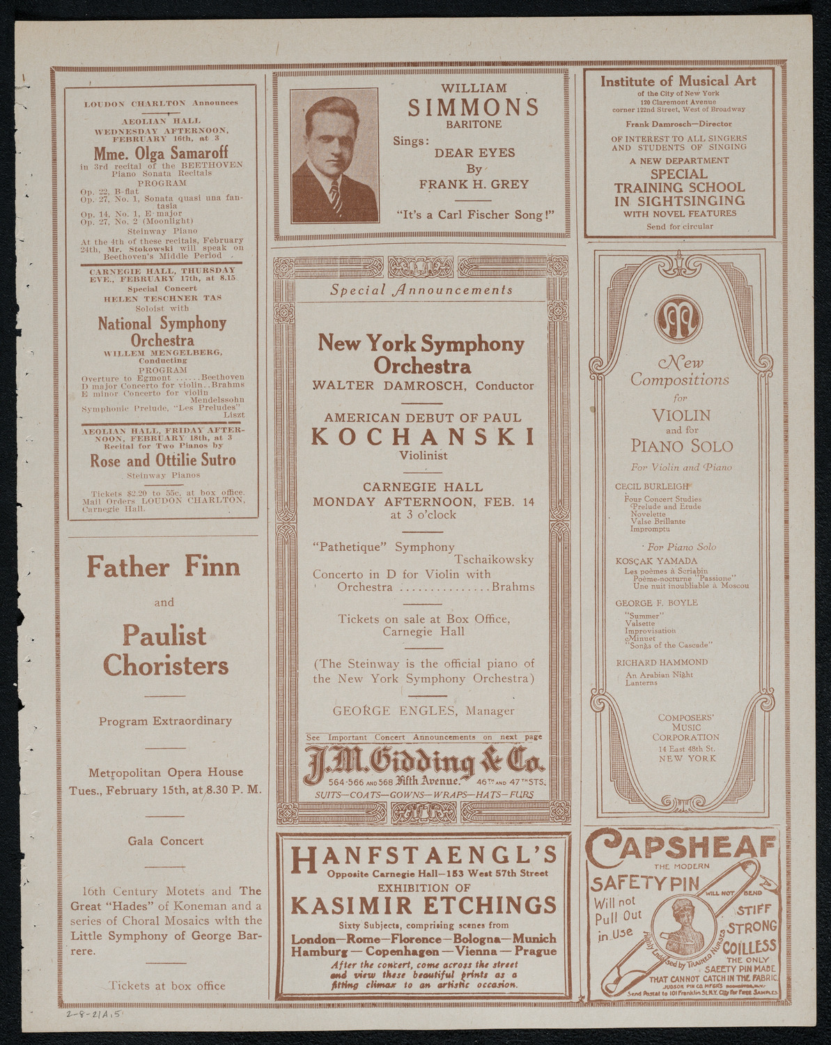 National Symphony Orchestra, February 8, 1921, program page 9