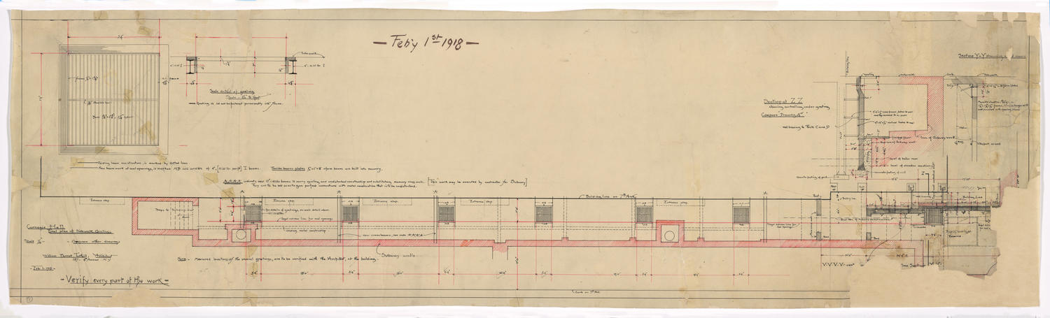 Final plan at sidewalk grating, February 1, 1918