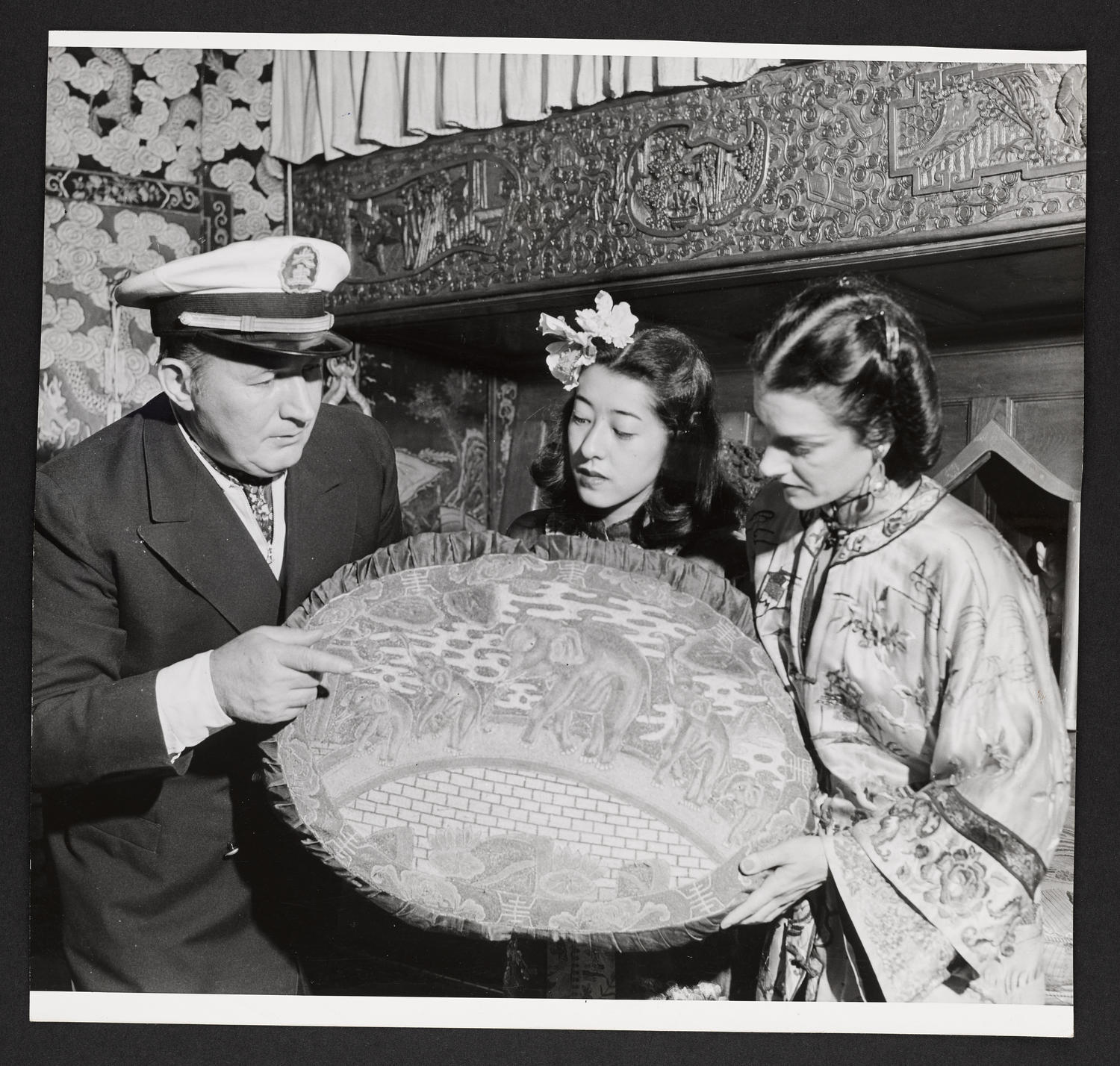 Robert Ripley, Fumiko, and Lisan Kay on the "Mon Lei," October 1946