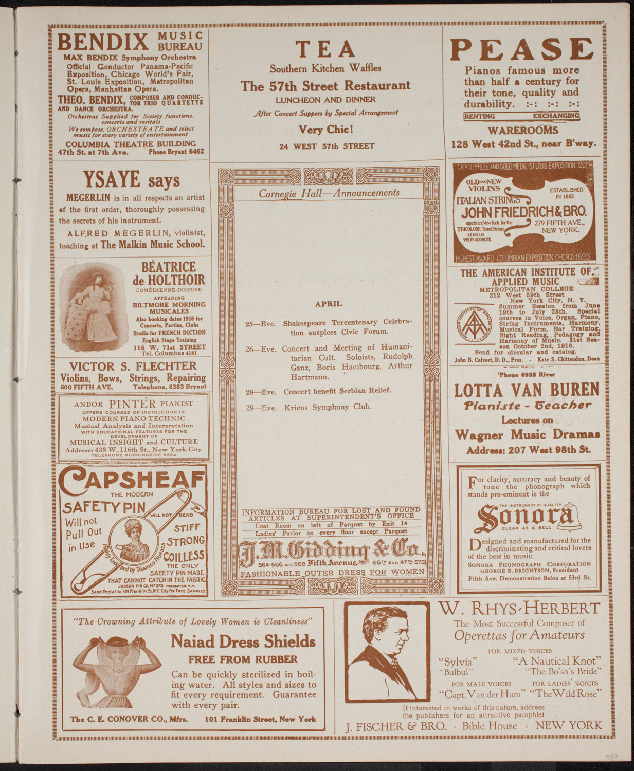 Leo Ornstein with Nina Dimitrieff and Russian Balalaika Orchestra, April 23, 1916, program page 3