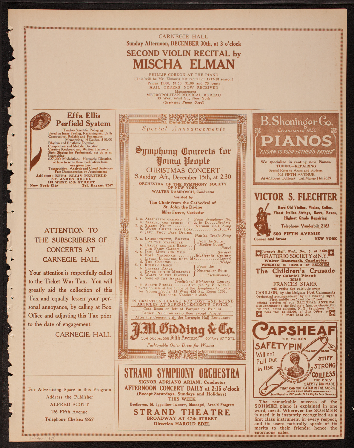 New York Philharmonic, November 30, 1917, program page 9