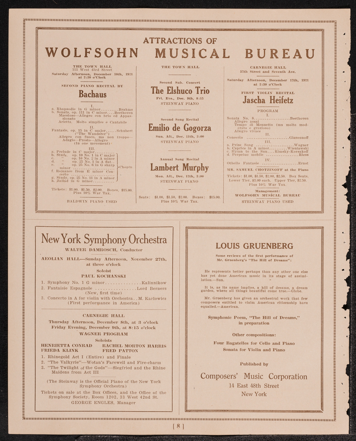 Hulda Lashanska, Soprano, November 26, 1921, program page 8