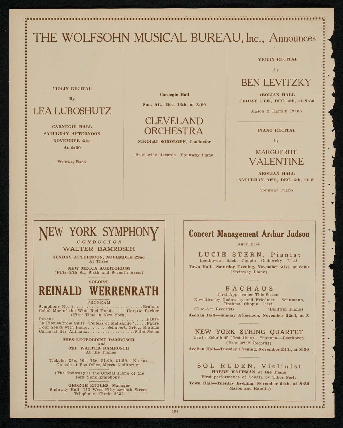 New York Philharmonic, November 19, 1925, program page 8