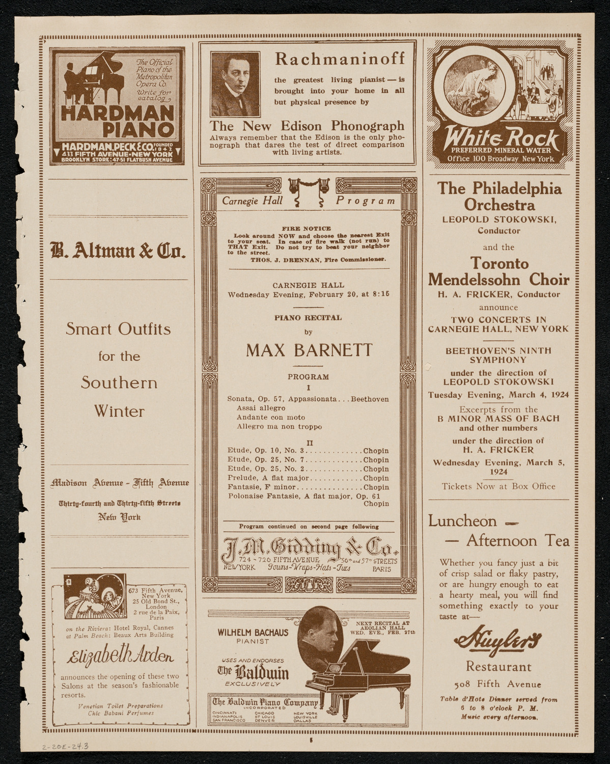 Max Barnett, Piano, February 20, 1924, program page 5