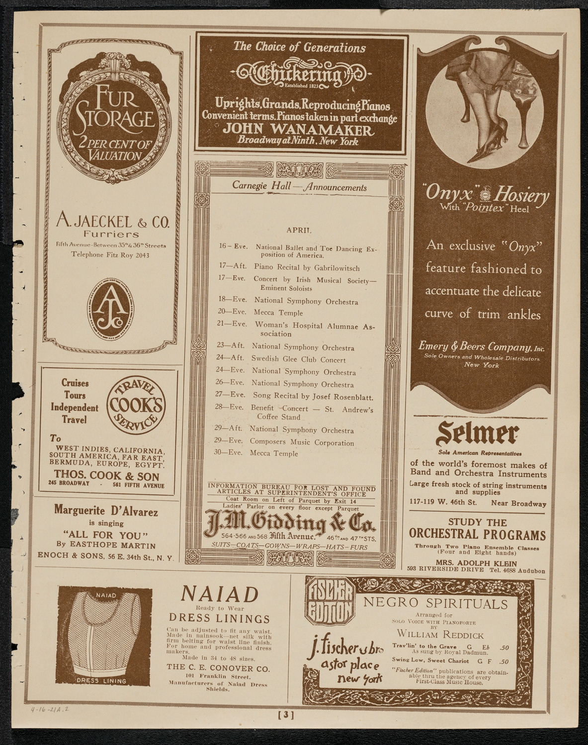 National Symphony Orchestra, April 16, 1921, program page 3