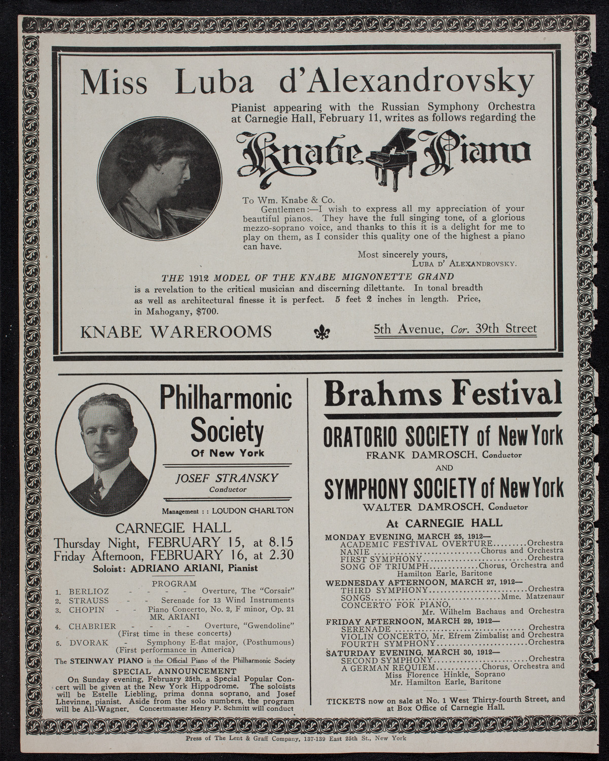 New York Philharmonic, February 9, 1912, program page 12