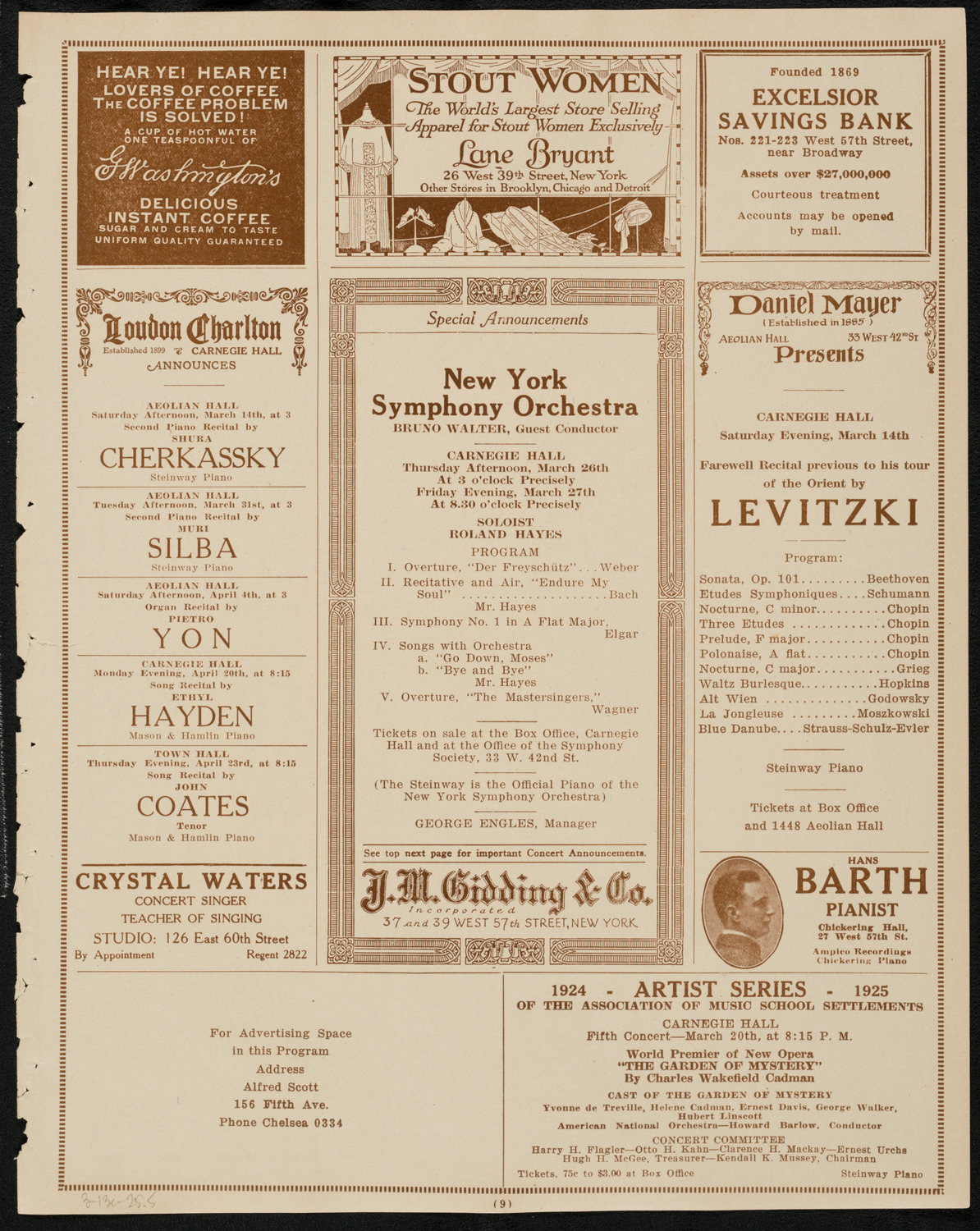 New York Symphony Orchestra, March 13, 1925, program page 9