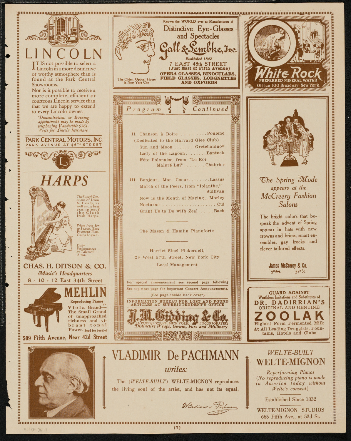 Harvard Glee Club, April 18, 1925, program page 7