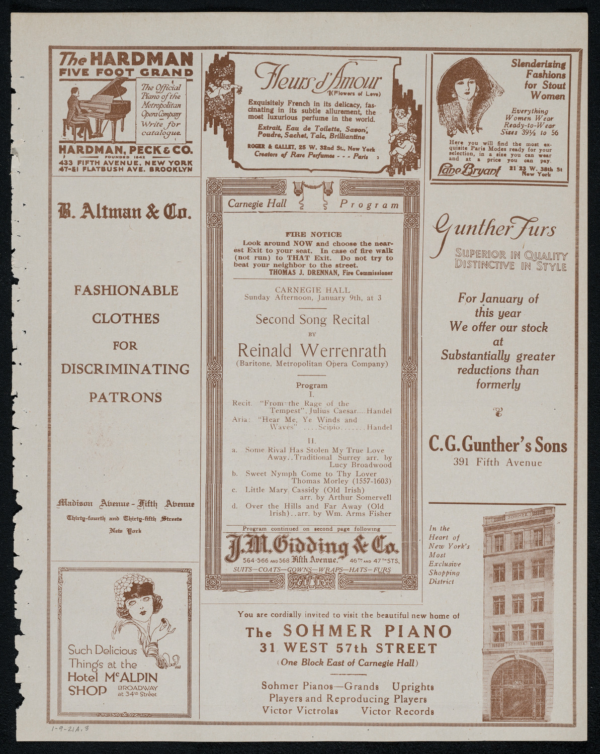 Reinald Werrenrath, Baritone, January 9, 1921, program page 5