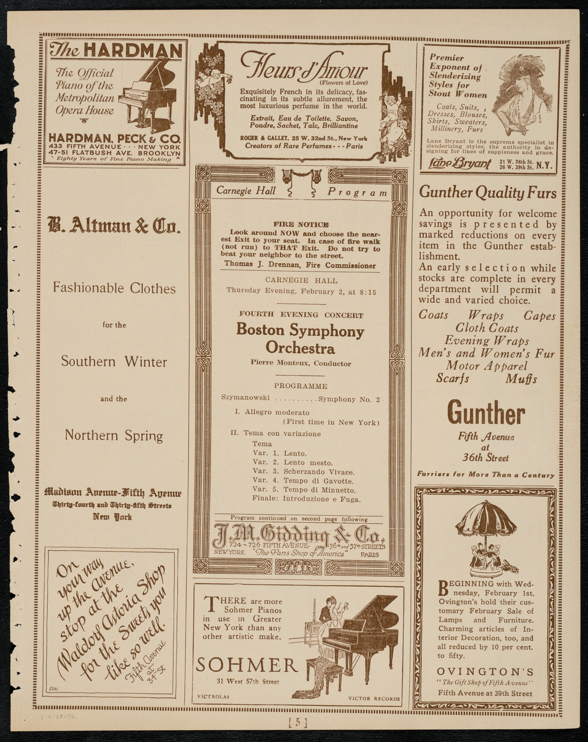 Boston Symphony Orchestra, February 2, 1922, program page 5