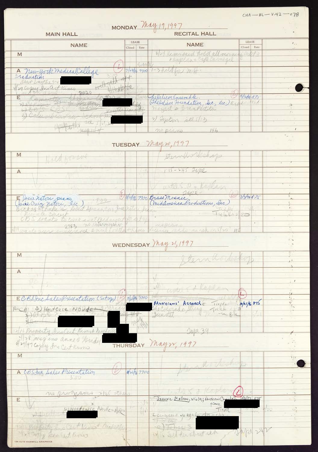 Carnegie Hall Booking Ledger, volume 42, page 78