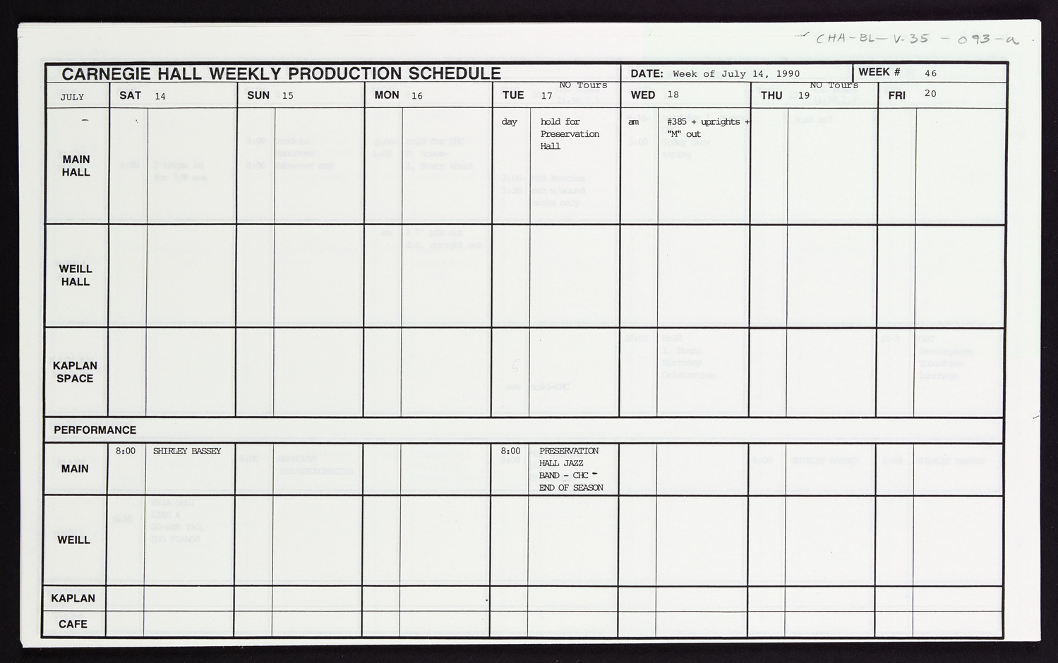 Carnegie Hall Booking Ledger, volume 35, page 93a