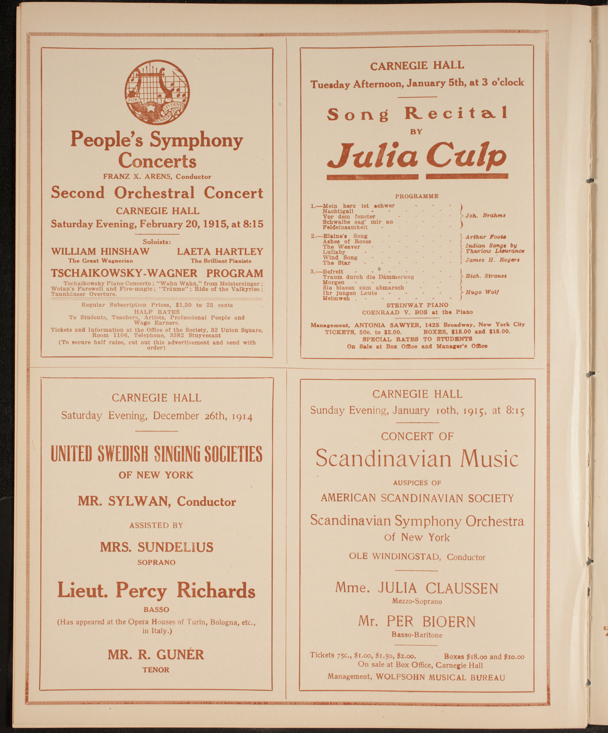 United Swedish Singing Societies of New York, December 26, 1914, program page 10