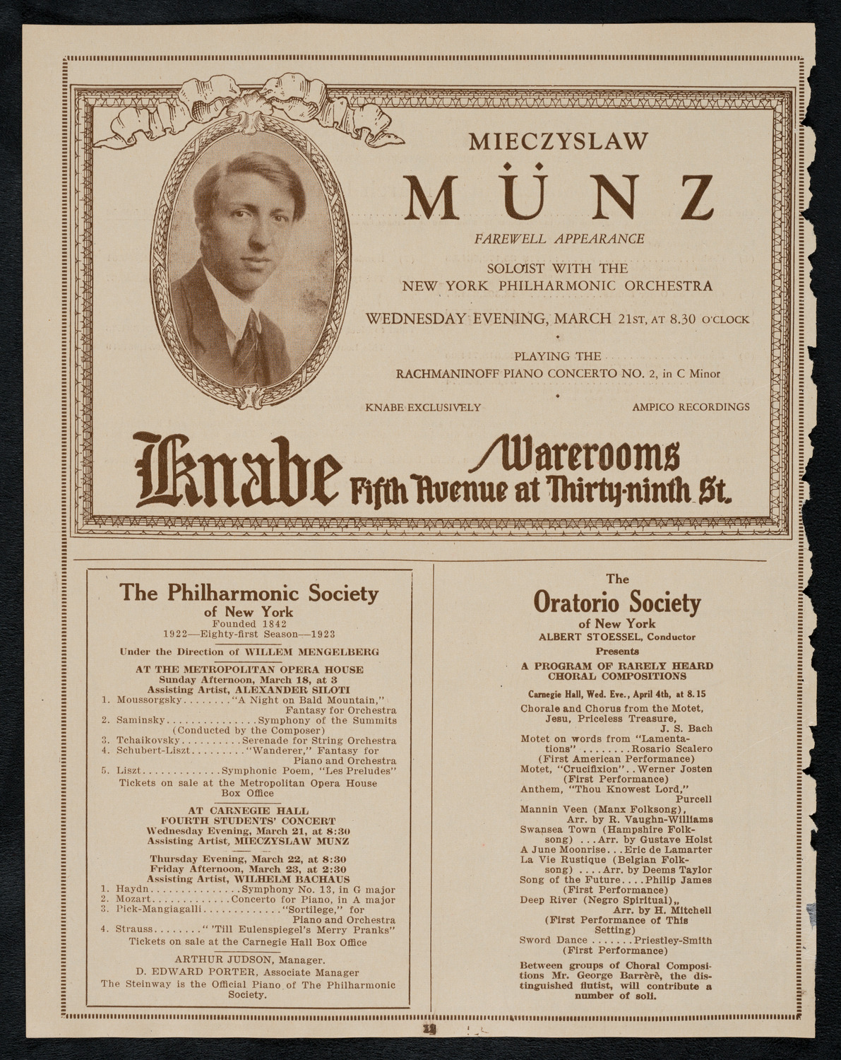 Boston Symphony Orchestra, March 17, 1923, program page 12