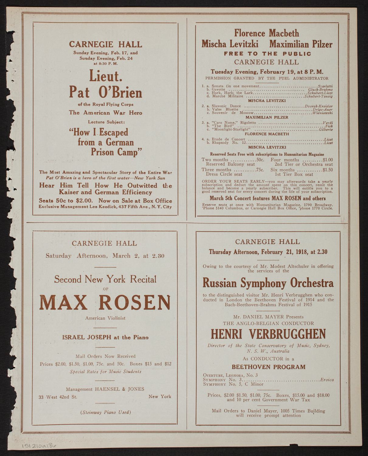 Giuseppe De Luca, Baritone, February 10, 1918, program page 11